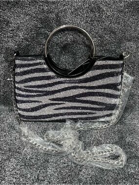 Imoshion zebra rhinestone handbag crossbody bag with circular metal handles
